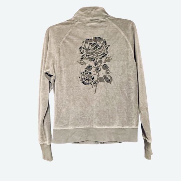 Carole Little Jackets & Blazers - Carole Little Gray Velour Velvet Zip Up Jacket Sequin Rose Floral Wimsigoth M